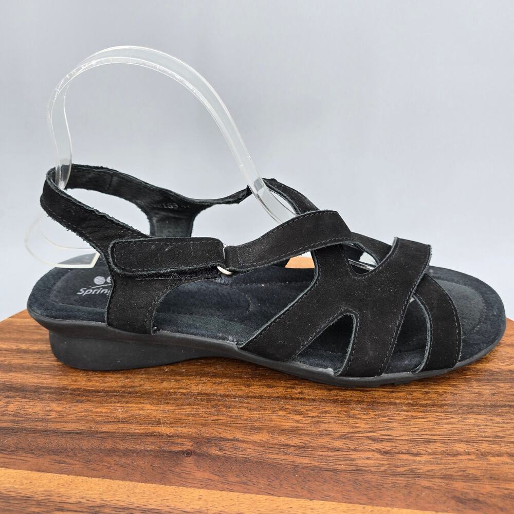 Spring Step Sandals Womens 9.5 41 Black Suede Leather Strappy Wedge Comfort